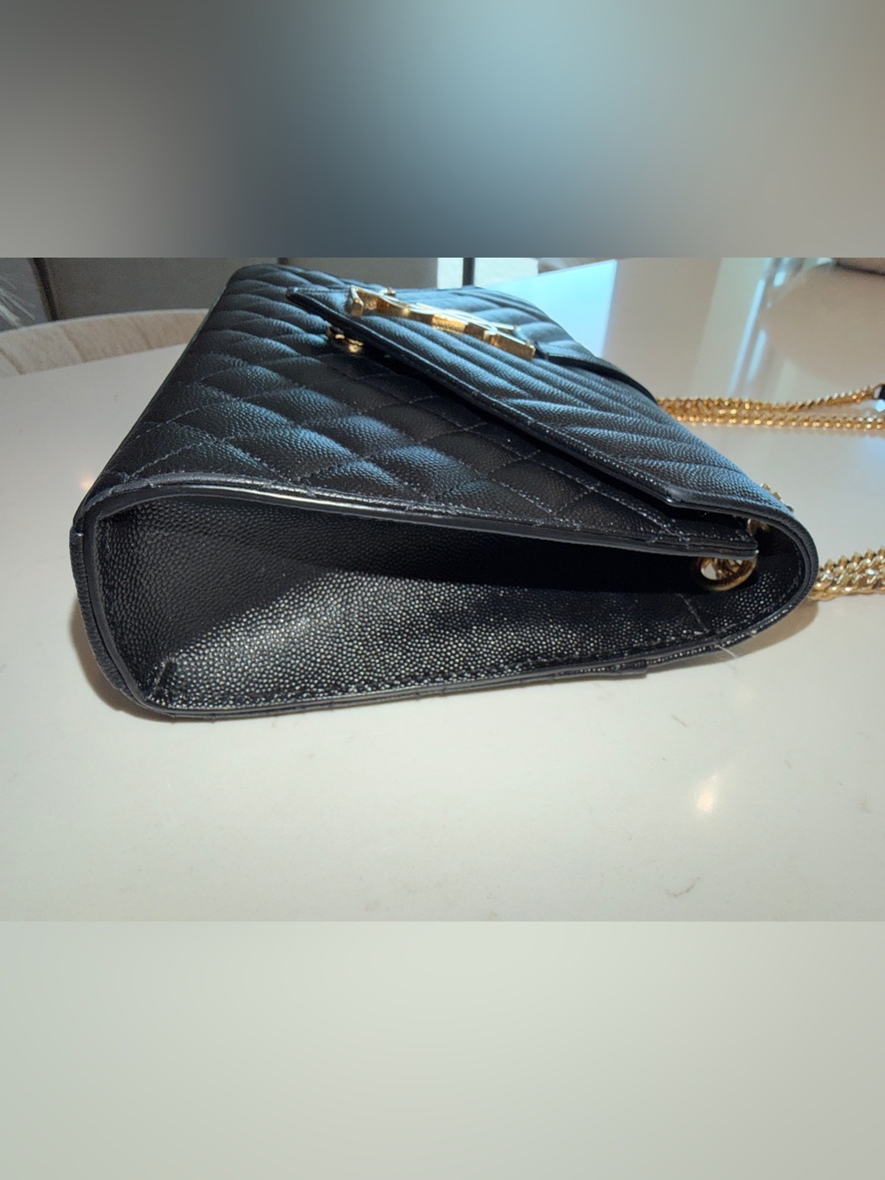 AUTHENTIC YSL Envelope Triquilt Medium Shoulder Bag in Black Grained Leather. - Picture 5 of 16